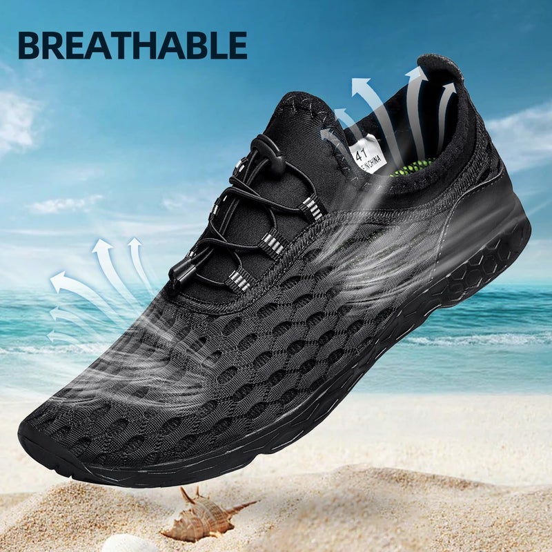 DOUSSPRT Men's Water Shoes Quick Drying Sports Aqua Shoes AllBlack Mesh Size 9.5 - Image 4
